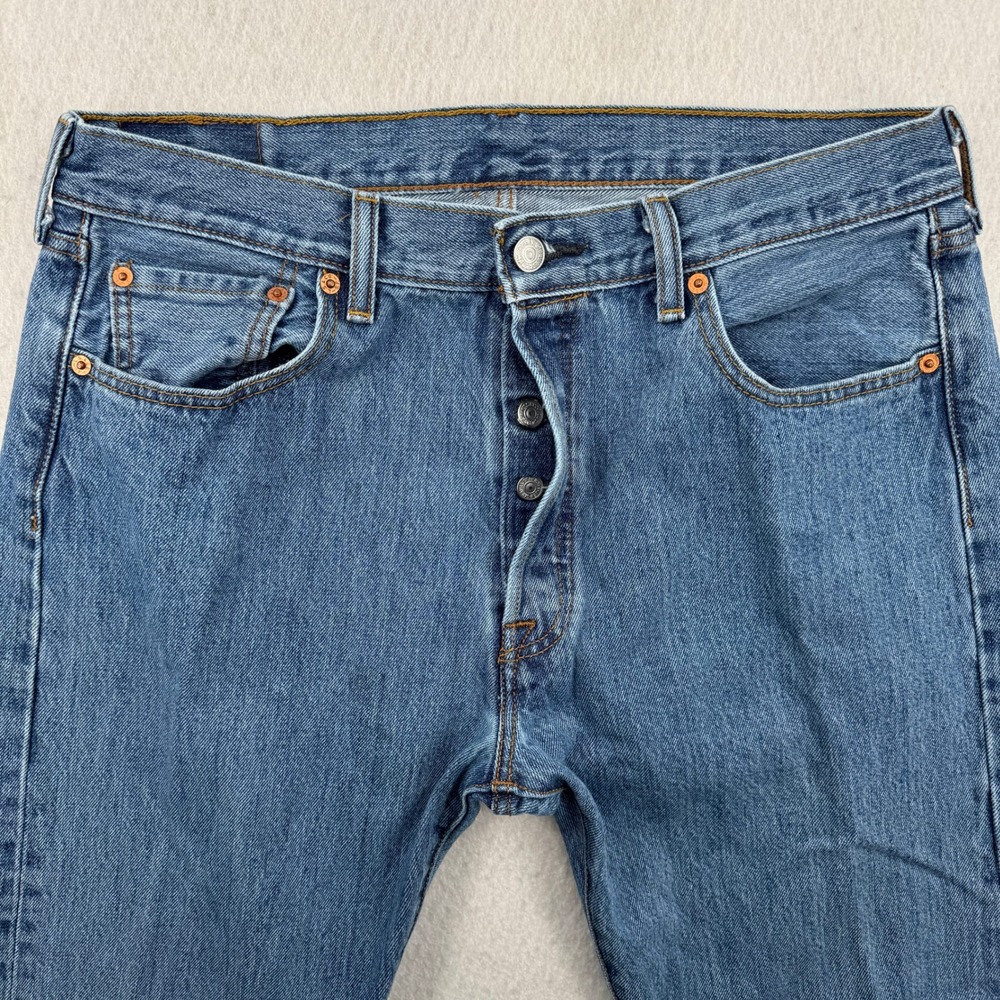 Levis 501 Original Fit Jeans Mens 35x32 Blue Denim Straight Leg Button Fly Retro
